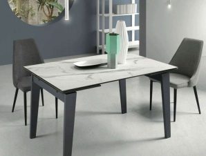 Τραπέζι Επεκτεινόμενο Niky 140x90x76cm White Marble-Anthracite Capodarte